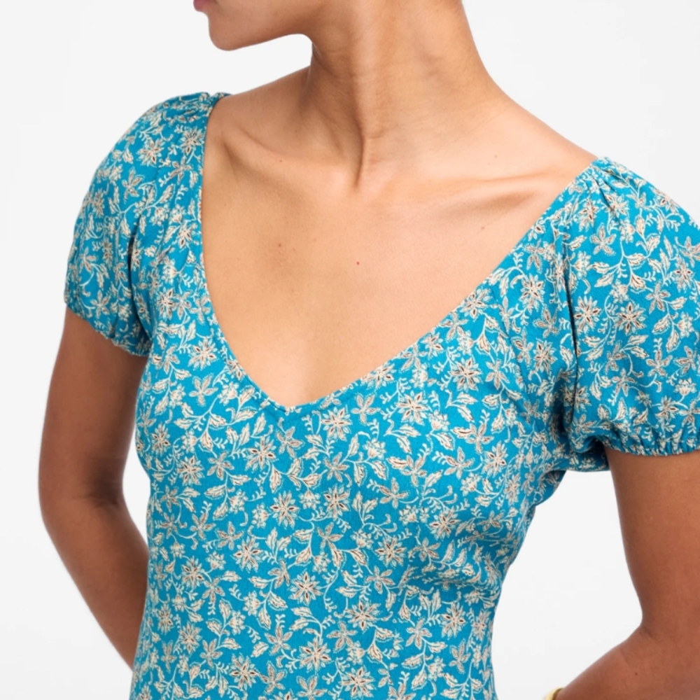 Madewell Teal Floral V-Neck Dress